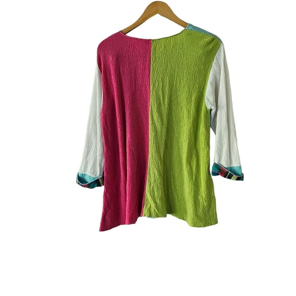 Margaret Winters Sweater Color Block Pockets Pullover Blue Pink Green Large - Picture 3 of 4